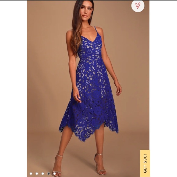 Lulus Dresses & Skirts - Lulu’s One Wish Royal Blue Lace Midi Dress